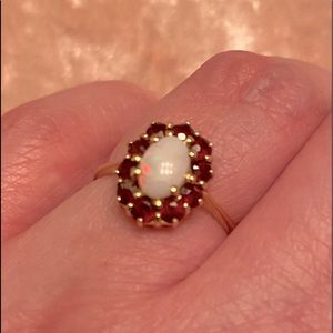Opal, garnet, and 10k gold ring. Size 7